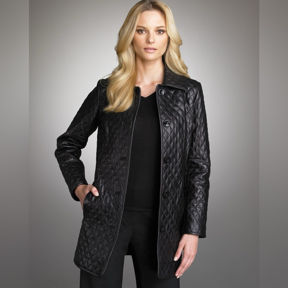 Neiman Marcus Black Quilted Leather Jacket
